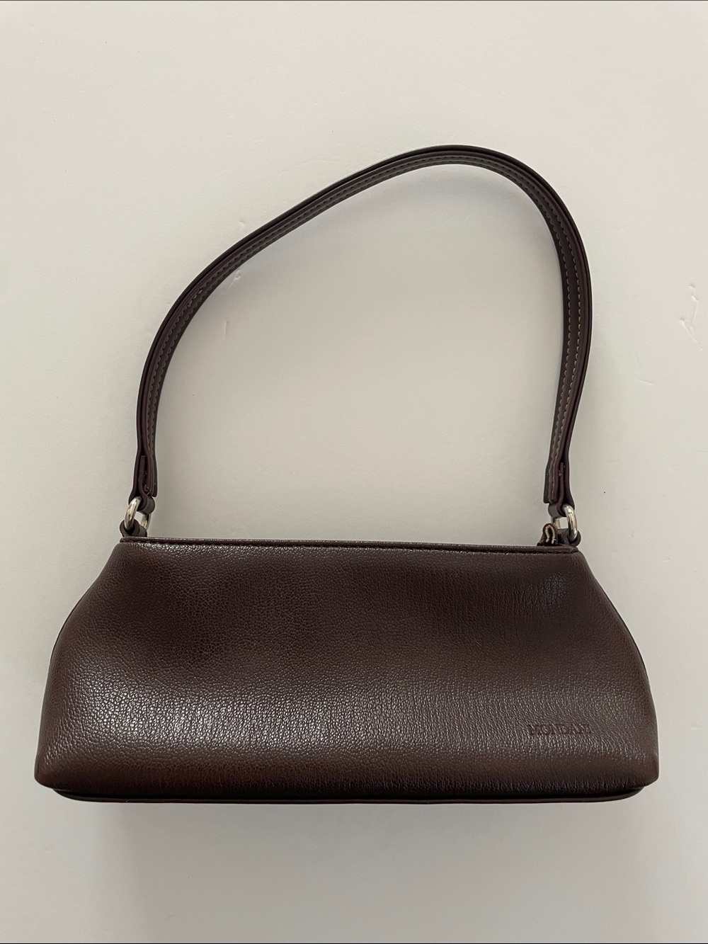 MONDANI- Brown Vegan Leather Small Mini Shoulder Bag silver Accents